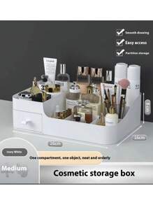 大尺寸抽屉化妆品收纳盒，塑料桌面化妆品收纳架，适用于护肤品和口红，适用于假日海滩、浴室收纳、卧室收纳，大容量