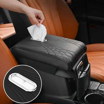 1 miếng đệm nâng cao cho hộp tựa tay trung tâm ô tô, miếng đệm tay vịn bằng da PU có hộp đựng khăn giấy và túi đựng đồ, đệm tựa tay ô tô đa năng, túi đựng khăn giấy nâng cấp, vỏ bảo vệ tựa tay trung tâm, túi đựng khăn giấy mới