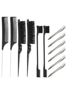 Bộ lược chải tóc, 12 món bao gồm lược chải tóc bằng nylon, lược chải viền tóc hai mặt, lược chải mượt, lược đuôi chuột & kẹp mỏ vịt (đen, hồng, tím) - Nhiều màu - Xem 9