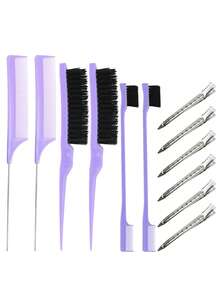 Bộ lược chải tóc, 12 món bao gồm lược chải tóc bằng nylon, lược chải viền tóc hai mặt, lược chải mượt, lược đuôi chuột & kẹp mỏ vịt (đen, hồng, tím) - Nhiều màu - Xem 11