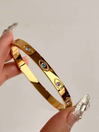 Vintage Artificial Stones Evil Eyes Bracelets For Women Boho18K Gold Plated Stainless Steel Charm Bracelet French Bangles Jewelry Gifts, Jewelry, Rhinestone Accessories