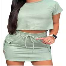 Pity Set: Cargo Skirt + Cropped Short T-Shirt Sizes S/M/L/GG/G1 - 薄荷綠 - 查看 4