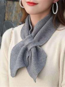 Minimalist Solid Color Knit Cross Scarf Stylish Versatile Warm Neck Scarf Autumn Winter Coldproof Elastic Scarf