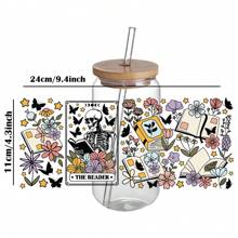 爱书人的喜悦：4 件套 UV DTF 自粘式杯子包装套装 - 防水防刮，高品质 3D 水晶贴纸，适用于玻璃杯和瓶子，4.3 英寸 X 9.4 英寸