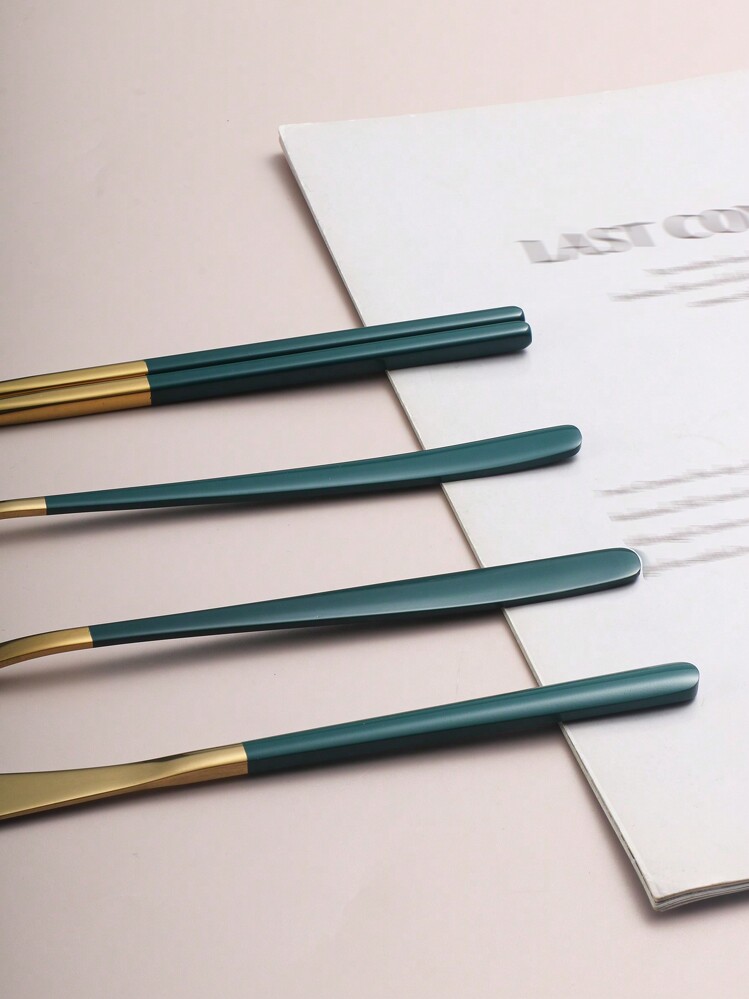 4pcs Stainless Steel Portable Cutlery Set, Travel Utensil Set With Case, Reusable Stainless Steel Camping Cutlery Set Including Fork, Spoon, Chopsticks And Case, Suitable For Western Food, Kitchen, Lunch Box, Office, Picnic, Daily Dining, Christmas, Various Combinations As Christmas Gift,School Supplies - Multicolor - View 4