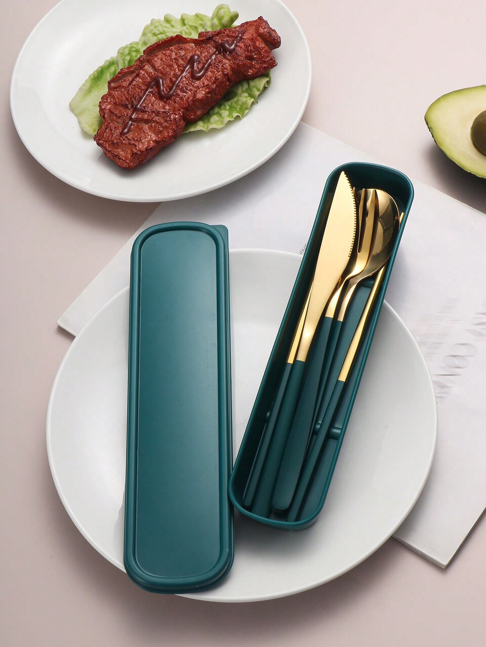 4pcs Stainless Steel Portable Cutlery Set, Travel Utensil Set With Case, Reusable Stainless Steel Camping Cutlery Set Including Fork, Spoon, Chopsticks And Case, Suitable For Western Food, Kitchen, Lunch Box, Office, Picnic, Daily Dining, Christmas, Various Combinations As Christmas Gift,School Supplies
