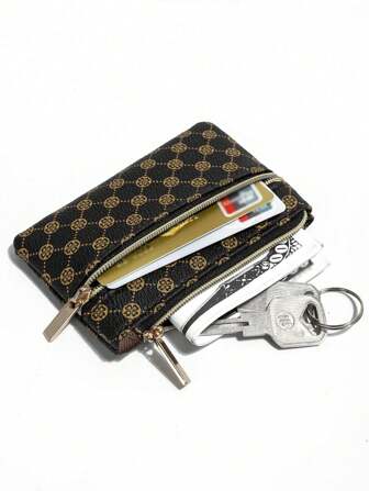 1 件咖啡色双拉链迷你零钱包卡包钥匙包轻便时尚钱适合周年纪念日适合生日礼物适合白领人士适合男性适合女性适合教师的礼物学校用品教师礼物返校