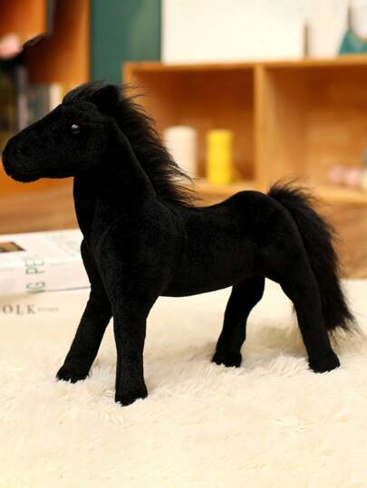 逼真的小马/马毛绒玩偶，填充动物斑马黑白马小马驹