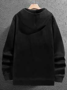 彩色丝带字母印花休闲运动夹克，舒适简约男士长袖外套，秋季必备 - 黑色 - 查看 2