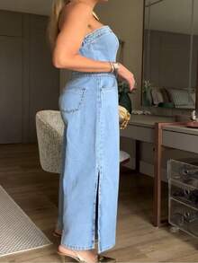 JANE FINE 8303 Sleeveless Denim Jumpsuit Women's High Waist Jumpsuit Trousers 8303 - Rửa trung bình - Xem 3