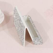 1pc, Rhinestone-Studded Collection, White Rhinestone Credit Card Case, Card And Business Card Holder, Bank Card Storage And Document Box, Clay Rhinestones, High-End Multi-Faceted Glass Rhinestones, Plastic Glittering Rhinestone Office Desk Memo Clip, Portable Elegant Office Card Case, Luxury Gift Accessory With Multi-Faceted Glass Gemstones.