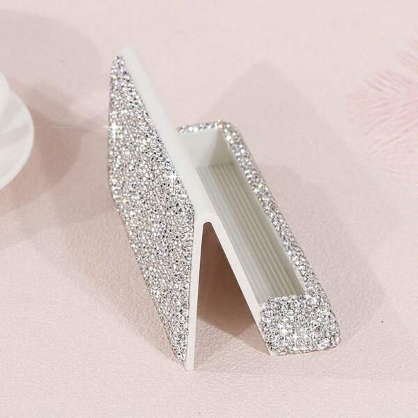 1pc, Rhinestone-Studded Collection, White Rhinestone Credit Card Case, Card And Business Card Holder, Bank Card Storage And Document Box, Clay Rhinestones, High-End Multi-Faceted Glass Rhinestones, Plastic Glittering Rhinestone Office Desk Memo Clip, Portable Elegant Office Card Case, Luxury Gift Accessory With Multi-Faceted Glass Gemstones.