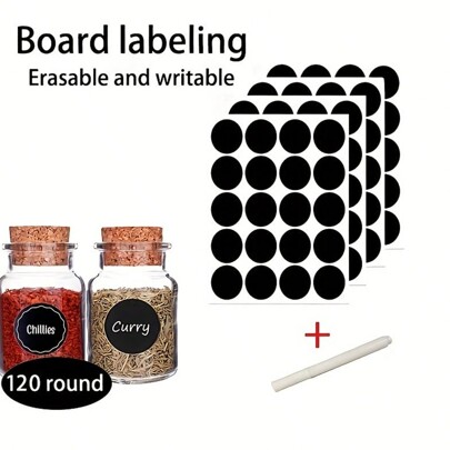 120 Stücke wasserfeste und ölbeständige Gewürzaufkleber mit weißem Stift - schwarze runde Gewürzflaschenaufkleber für Küchenausstattung