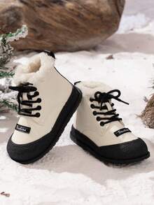 1双儿童雪地靴，新款男女童加厚保暖鞋，带绒里，防滑防水冬靴，是需要保暖双脚的孩子们的完美冬季礼物 - 白色 - 查看 5