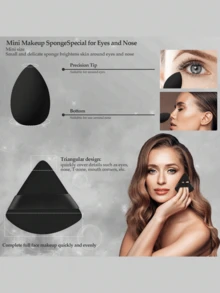 1/8/18 piezas Esponjas de maquillaje, Difusor de maquillaje, Borlas de maquillaje, Mini difusor de maquillaje, Mini borla de polvo, Juego de herramientas de maquillaje, que incluye: 4 difusores de maquillaje con forma de gota de agua, 5 mini difusores de maquillaje, 4 borlas de maquillaje para dedos, 5 borlas de polvo de maquillaje (borlas de polvo triangulares suaves), Estuche para guardar borlas de polvo. Adecuado para herramientas de maquillaje líquido y en polvo, diseñado especialmente para el contorno, el área del ojo y la esquina de los ojos. Recipiente para mezclar base de maquillaje, borlas de polvo suaves, borla con forma de abanico, herramientas de maquillaje rosas, herramientas de maquillaje facial para uso en seco y húmedo, adecuadas para fijar el maquillaje - Negro - Ver 2