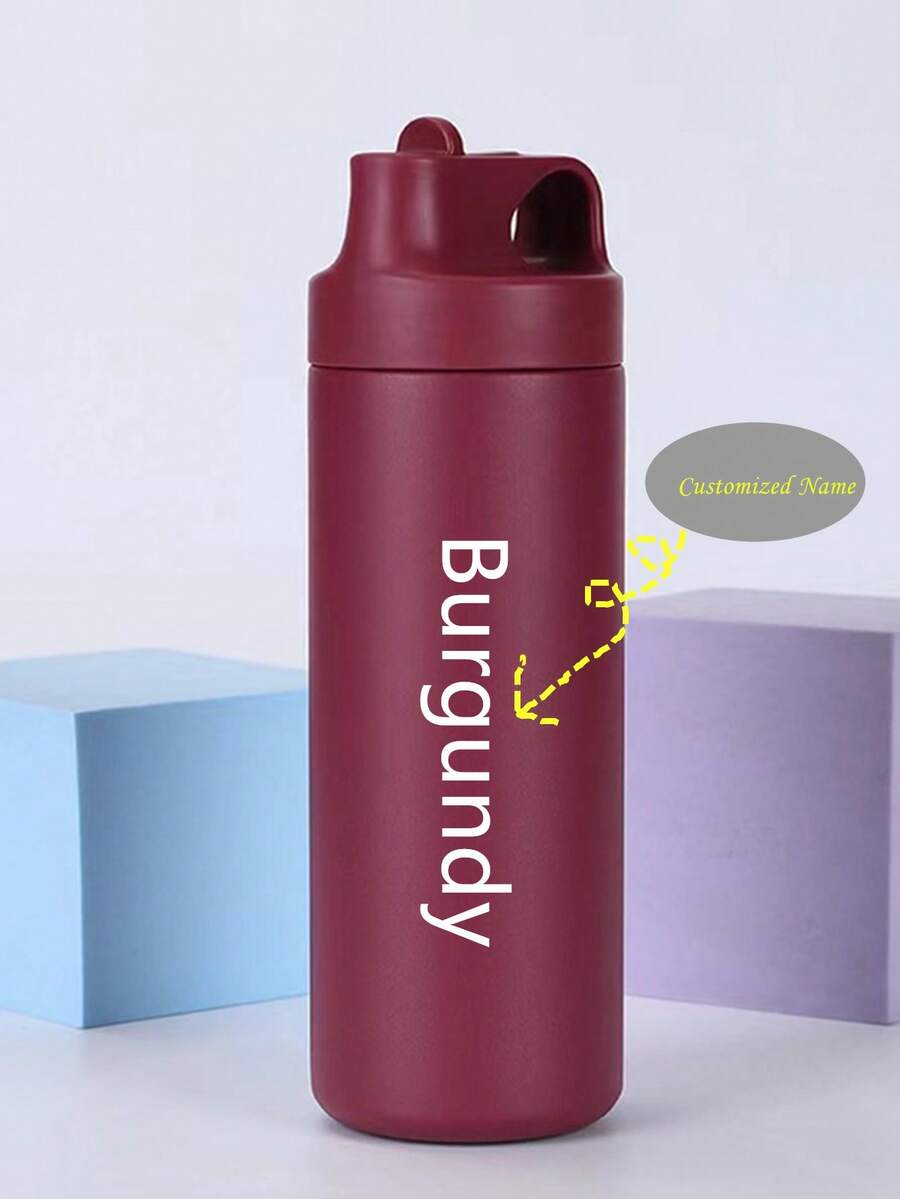 时尚勃艮第红黑色运动保温瓶户外休闲登山带手柄吸管保温杯定制1只装