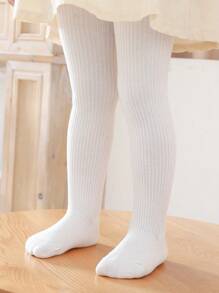 4 piezas Leggings/medias de niña a rayas verticales de unicolor, adecuado para uso diario