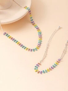 1 bộ dây chuyền mặt dây chuyền lúa mì nhiều màu và bộ vòng tay, thích hợp để đeo hàng ngày - Vòng cổ tai lúa mì đầy màu sắc - Xem 4