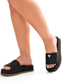 Women's Clog Sandal Flatform Flip Flops Comfortable Jute Lumiss - Black - View 2