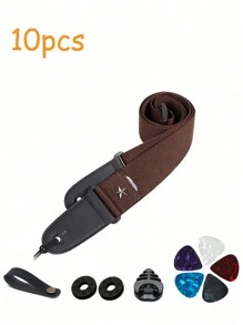 10pcs Guitar Strap With Pick Holder Star Shoulder Straps Adjustable Leather Ends,Include 5 Guitar Picks And 1 Hold And 2 Washers