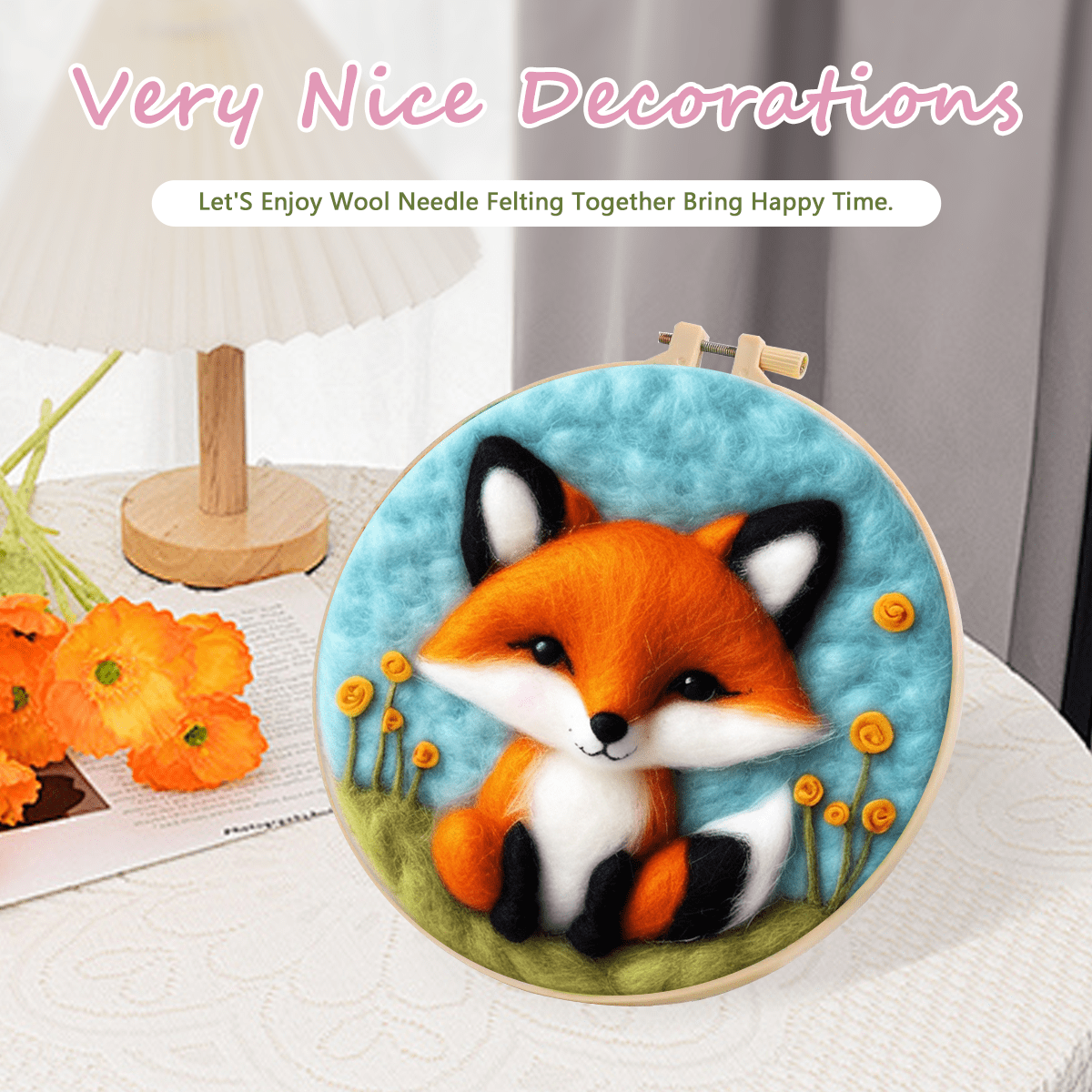 1 Pack Fox Pattern Needle Felting Starter Kit Wool Needle Felting