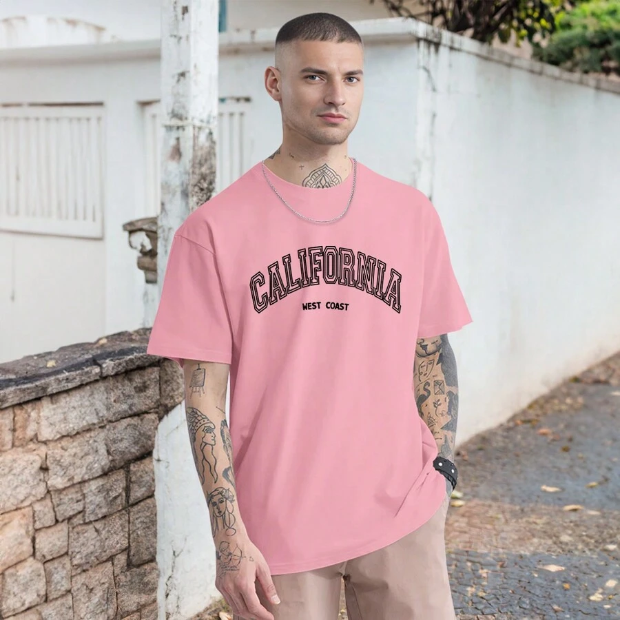 Casual California City West Coast T-Shirt Oversized Shirt Fashion Streetwear T Shirt 100% Cotton - 淺粉色 - 查看 1