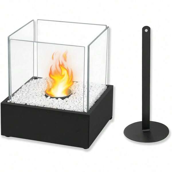 VA-Cerulean Tischkamin für Indoor und Outdoor für Balkon Garten Esstisch Zimmer Deko Modernes Tischfeuer Kamin Kamin aus Gehärtetes Glas und Edelstahl