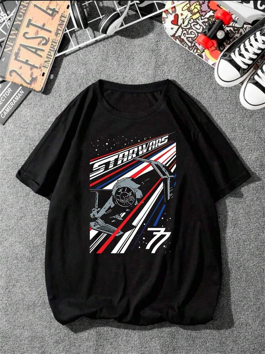 Unisex 100% Cotton Star Streetwear T-Shirt Fast Shipping - màu đen - Xem 1