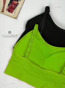 Kit 2 Women's Gym Bra Top With Thin Straps And Removable Pads - 青檸色 - 查看 5