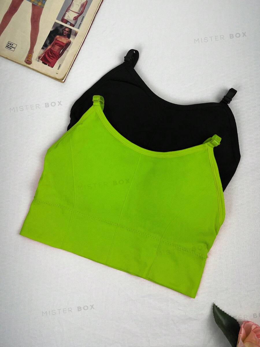 Kit 2 Women's Gym Bra Top With Thin Straps And Removable Pads - 青檸色 - 查看 1