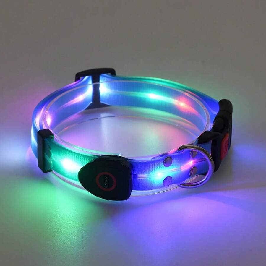 1pc USB Rechargeable 5 Color LED Glowing Dog Collar, Luminous Pet Leash