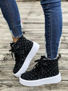 Giày bốt cổ ngắn mũi tròn phong cách Anh cổ điển cho nữ phong cách Châu Âu đế dày đa năng thường ngày - màu đen - Xem 1