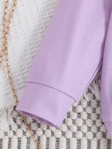 2 件套年轻女孩休闲可爱甜点图案印花长袖连帽衫和运动裤套装 - 紫色 - 查看 6