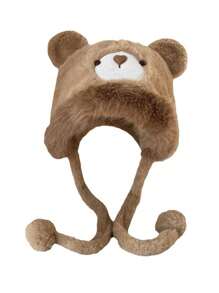 2024 Winter New Cute Bear Ear Trapper Hat, Korean Style Adorable Warm Plush Ear Protector Hat, Polyester Casual Elegant Boho Street Style, Autumn/Winter - Hat - View 11