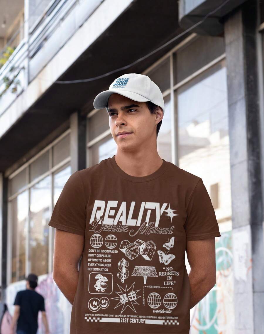 Men's T-Shirt 100% Cotton Premium Reality Moment Streetwear Shirt - 鏽棕色 - 查看 1
