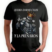 Playera Negra Hombre Calacas Chidas Queria Darme Celos Y La Preñaron Casual 100% Algodón - Negro - Ver 2
