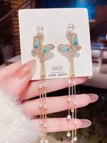 1 Pair Boho Floral Drop Dangle Earrings With Crystal Tassels, Wedding Party Jewelry Gift For Women