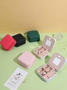 1 hộp đựng trang sức du lịch, quà tặng cho phụ nữ, hộp đựng trang sức mini, giá để vòng cổ và hoa tai có gương, vật dụng thiết yếu khi đi du lịch màu hồng - Nhiều màu - Xem 3