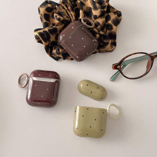 3-Piece Dark Brown Polka Dot Earphone Case + Lanyard Set Compatible With Apple AirPods Pro 2, AirPods Pro, AirPods 3, AirPods 2