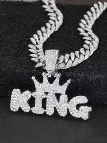 1 Piece Of Men's Hip-Hop Cool Smooth Surface King Letter Pendant Necklace Necklace Necklace  Chain Accessory