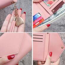 1/2/5pcs Personalized Heart-Shaped Tassel Wallet - Customized Text Women's Card Holder & ID Sleeve, Perfect Gift For Girlfriend - Multicolor - View 5