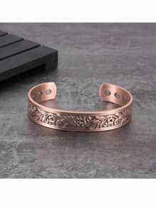 1pc Vintage Carved Pattern Magnetic Copper Bangle, Adjustable Fit For Men And Women, Magnetic For Promoting Blood Circulation, Ideal Gift For Holidays And Daily Wear