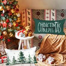 4 Vỏ gối tựa lưng Giáng sinh, Vỏ gối dài hình chữ nhật trang trí ngoài trời hình rừng mùa đông Vỏ gối Giáng sinh, Thích hợp cho phòng ngủ gia đình trong nhà Ghế sofa màu xanh lá cây, Một mặt không có lõi gối Trang trí Giáng sinh Đồ trang trí Giáng sinh Trang trí Giáng sinh - màu xanh lá - Xem 5