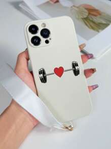 1 Stück weißes TPU Handy-Schutzhülle mit Herz- und Hantel-Muster, stoßfest & 1 Stück weißer Handgelenk-Trageriemen kompatibel mit iPhone, Android Smartphones wie OPPO