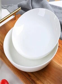 Plato de porcelana de hueso blanco para el hogar - plato hondo, plato de cena, vajilla de porcelana blanca como regalo - Blanco - Ver 3