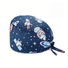 1 pieza Gorra de enfermera con estampado de paisaje y dibujos animados, hecha de poliéster, adecuada para médicos, enfermeras, salones de belleza, clínicas veterinarias, se puede usar en todas las estaciones para protección antibacteriana y contra el polvo - Multicolor - Ver 14