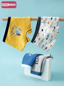 Coollikuli 4 Packs Young Boy Cartoon Shark Print Soft Boxer Briefs Four Seasons