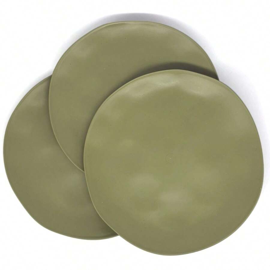 Set Of 6 Bamboo And PP Dessert Plates, Assorted, 19.5 Cm - Style And Sustainability For Your Table - 軍綠色 - 查看 1