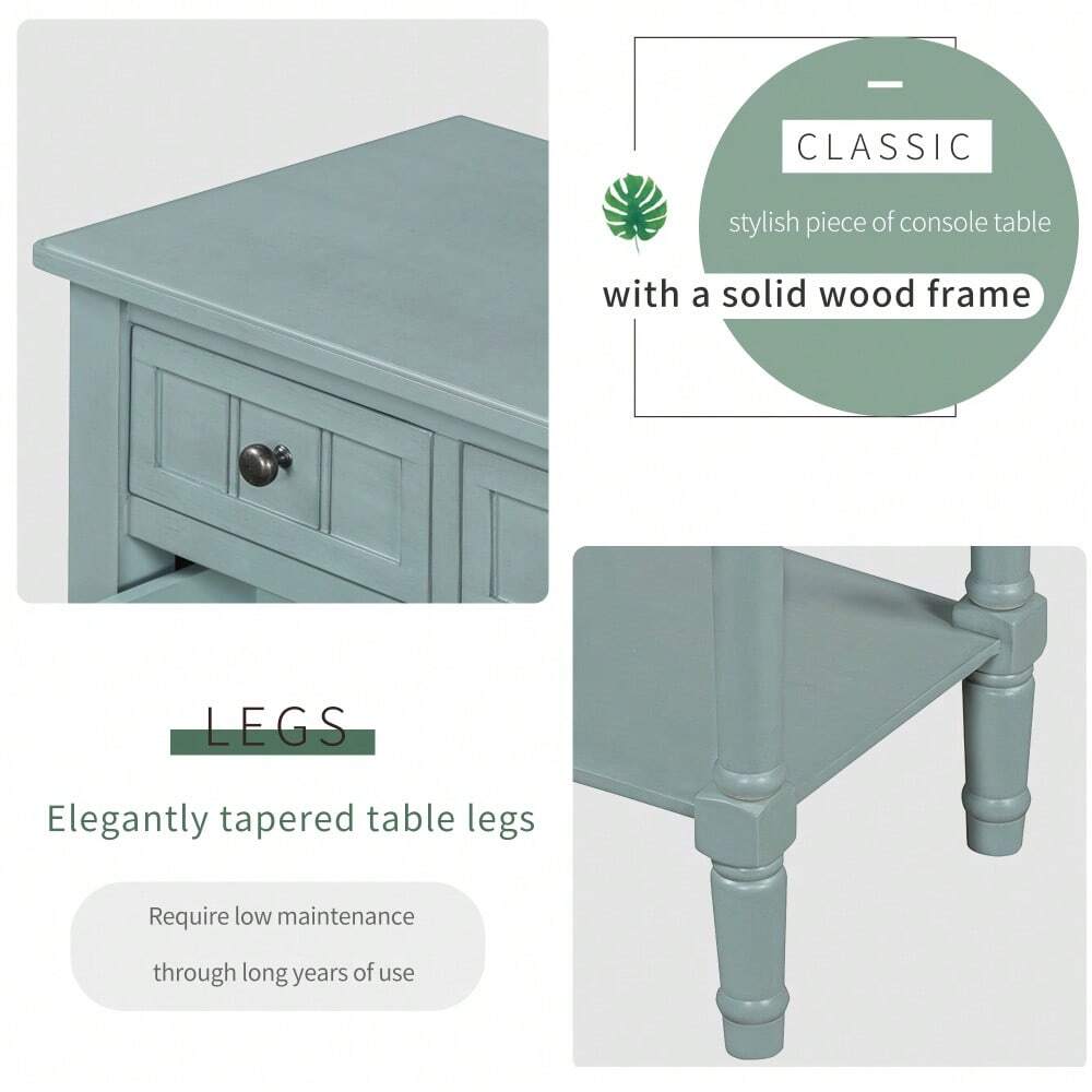 TREXM Narrow Console Table, Slim Sofa Table With Three Storage Drawers