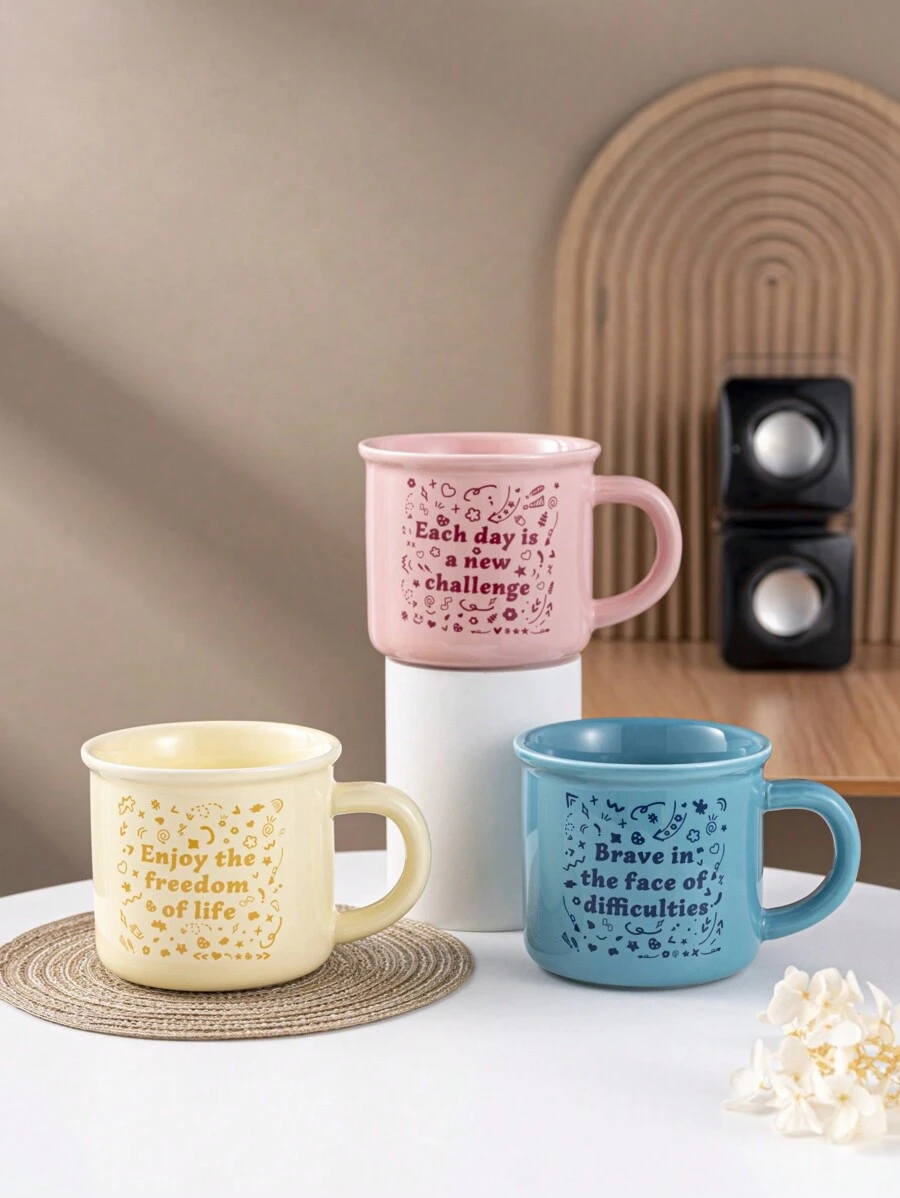Pink Ceramic Mug With Letter Print - Pink - View 1